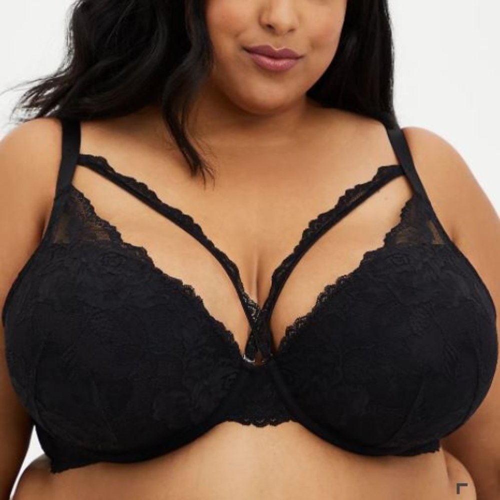 STRAPPY PUSH-UP PLUNGE BRA - LACE BLACK